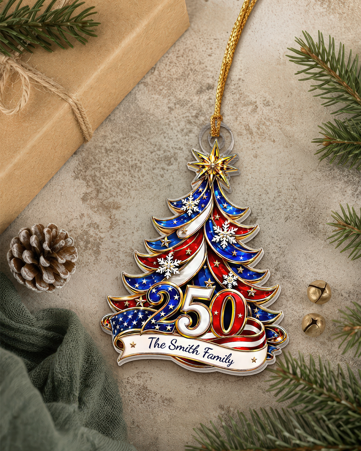 Patriotic Christmas Tree 250 Acrylic Ornament