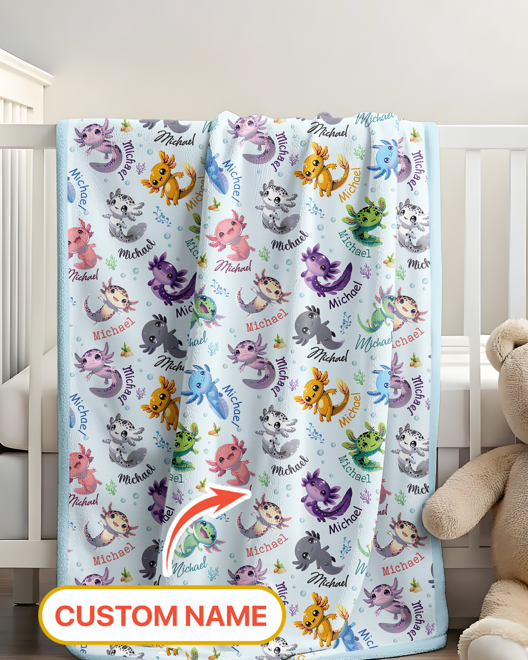 I Love You Axolotl Custom Name Bamboo Blanket