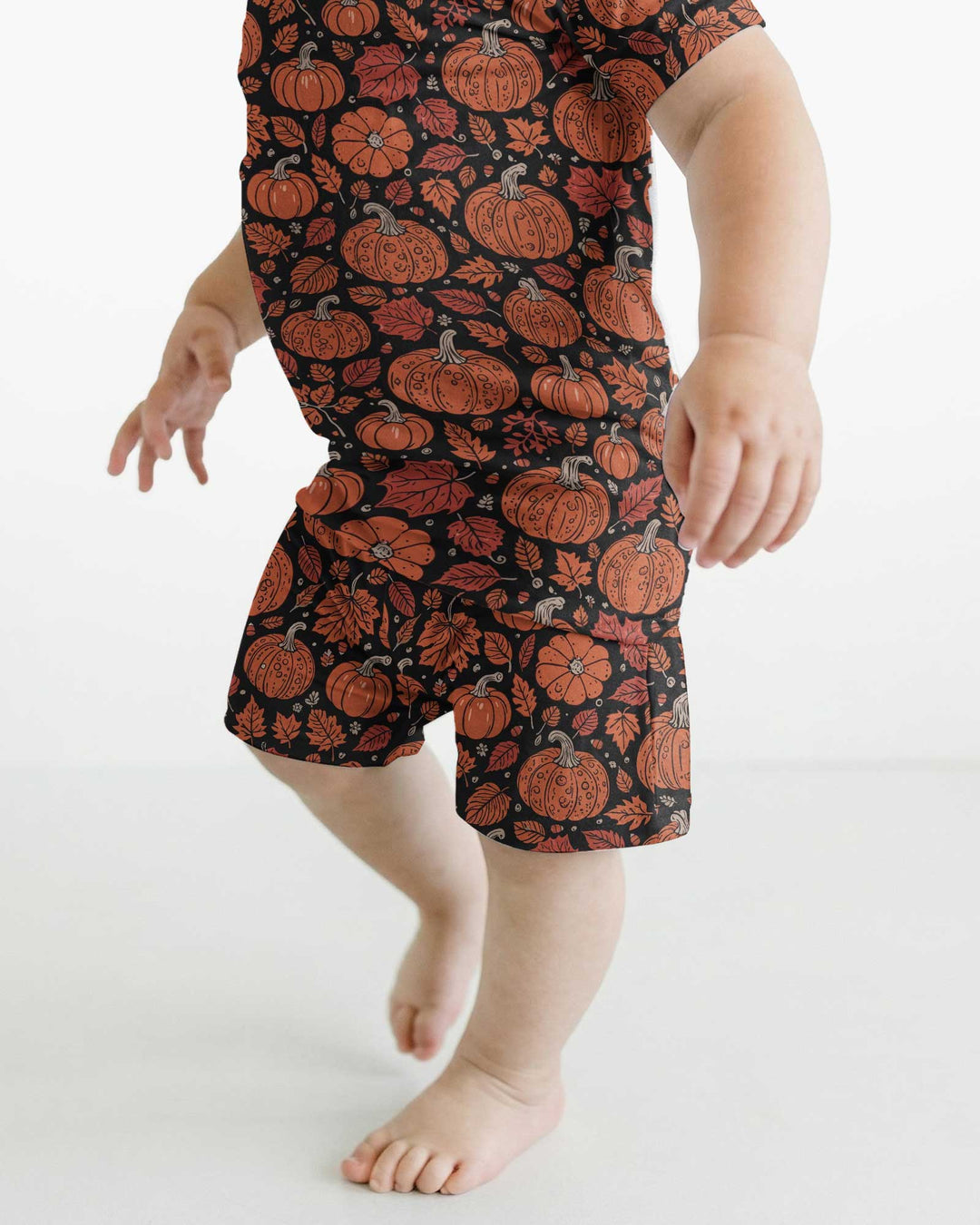Retro Halloween Pumpkins Bamboo Two Piece Short Sleeve Shorts Pajama Set