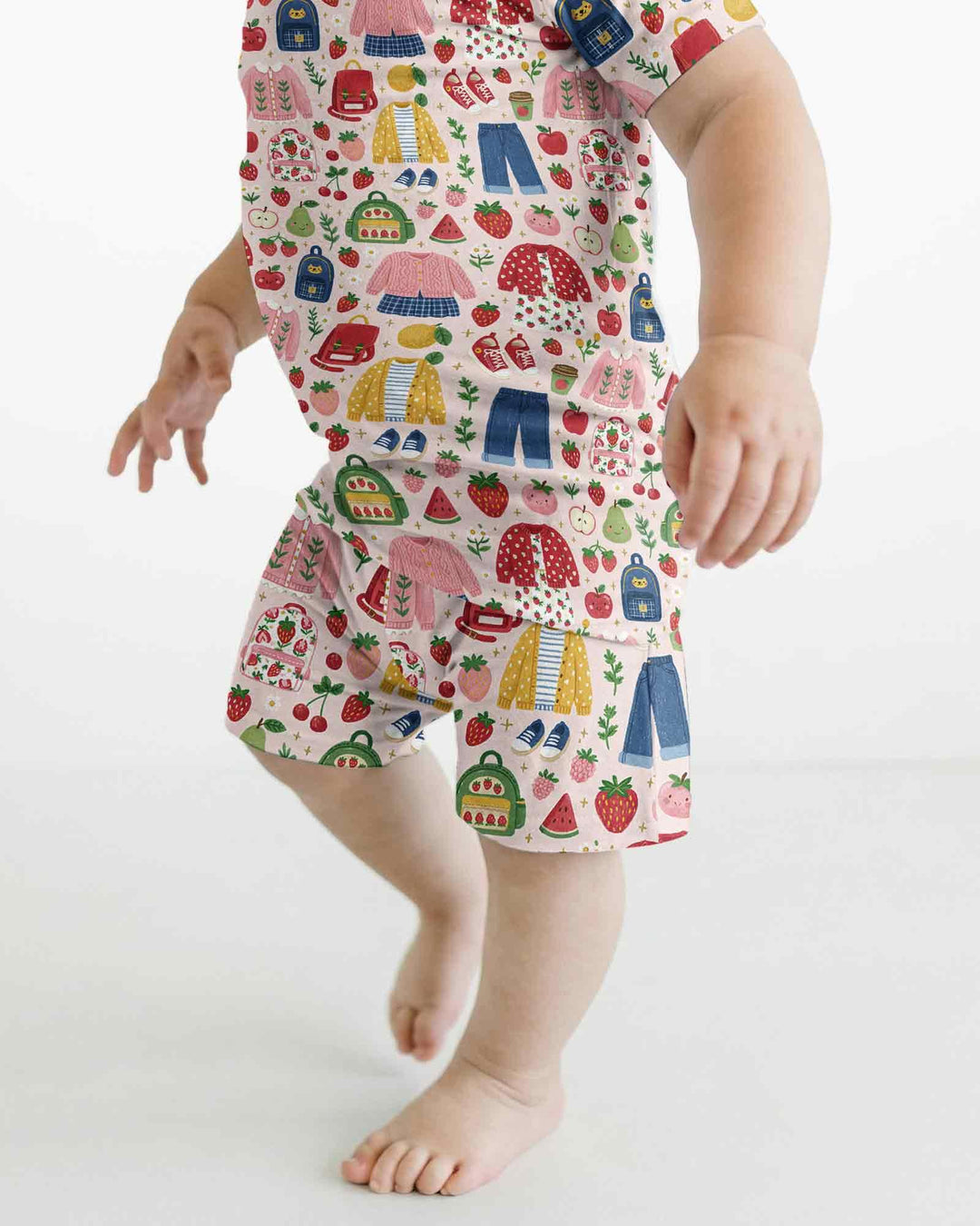 Strawberry School Style Bamboo Two Piece Short Sleeve Shorts Pajama Set