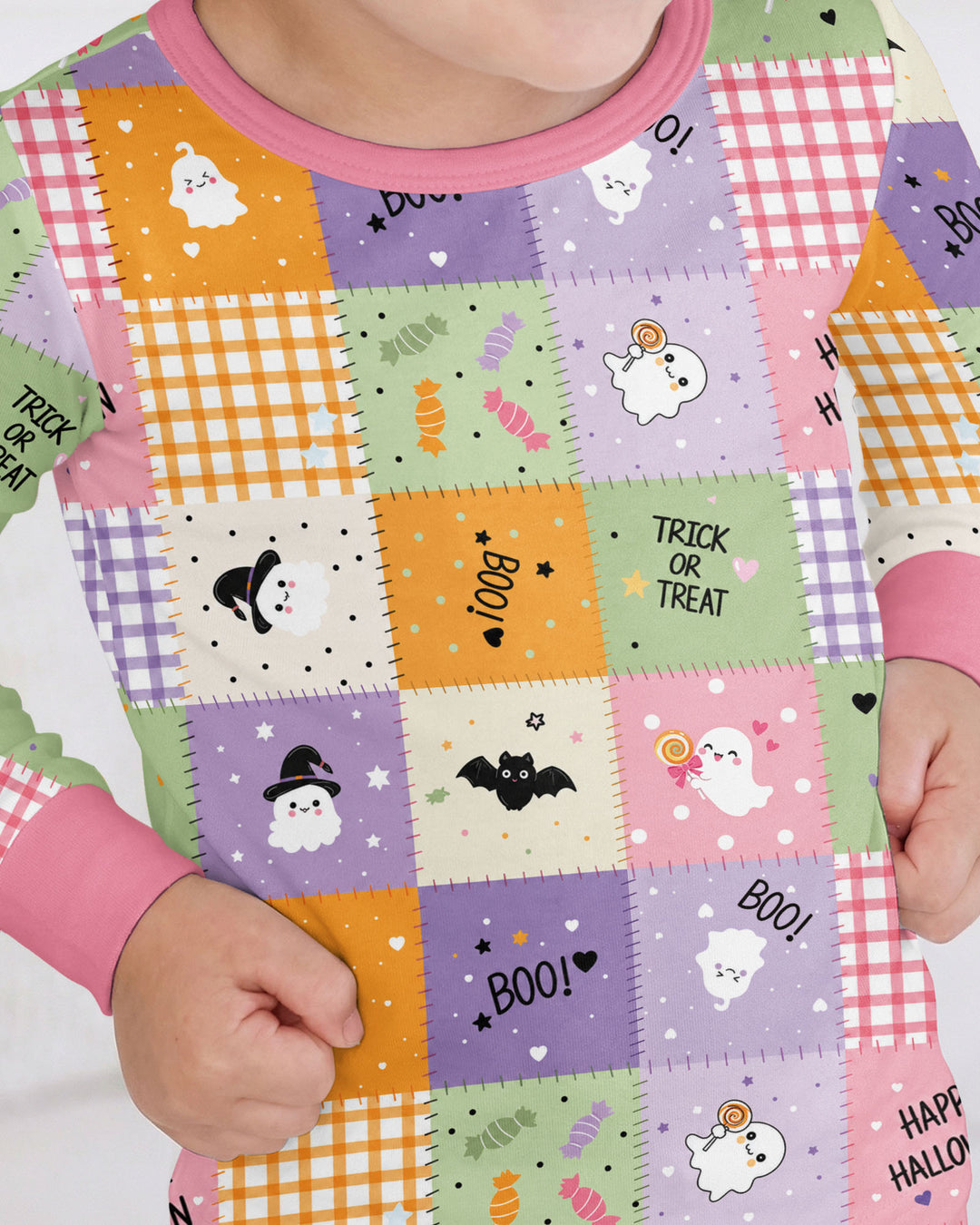 Cute Halloween Patchwork Bamboo Two Piece Long Sleeve Pajama Set
