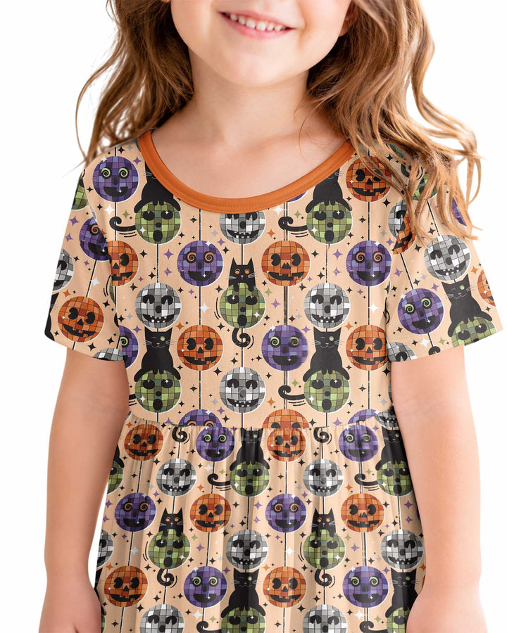 Groovy Halloween Disco Cat Bamboo Twirl Dress
