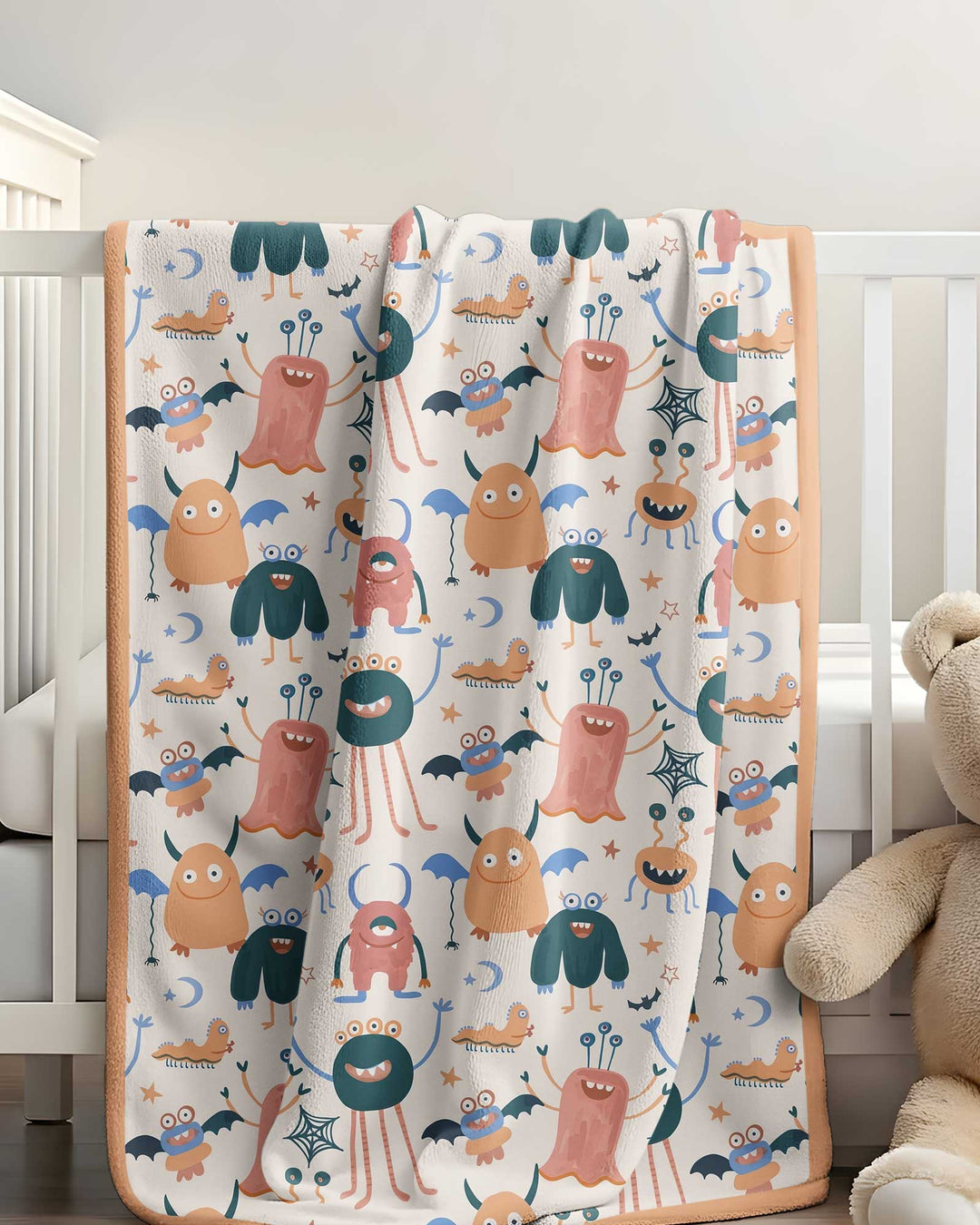 Monsters Fun Pastels Hand Painted Cute Bamboo Blanket
