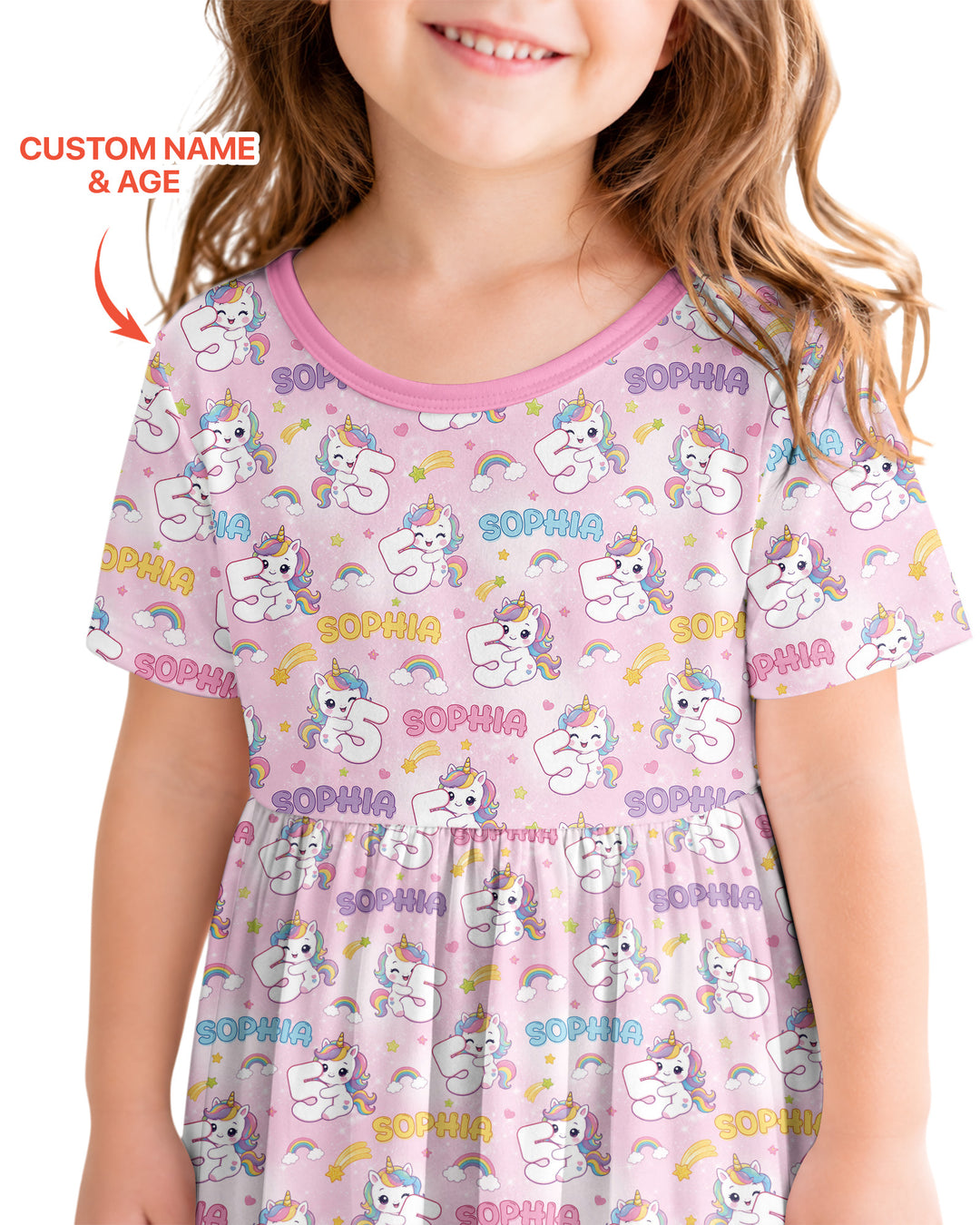 Custom Name Kawaii Unicorn Birthday Bamboo Twirl Dress