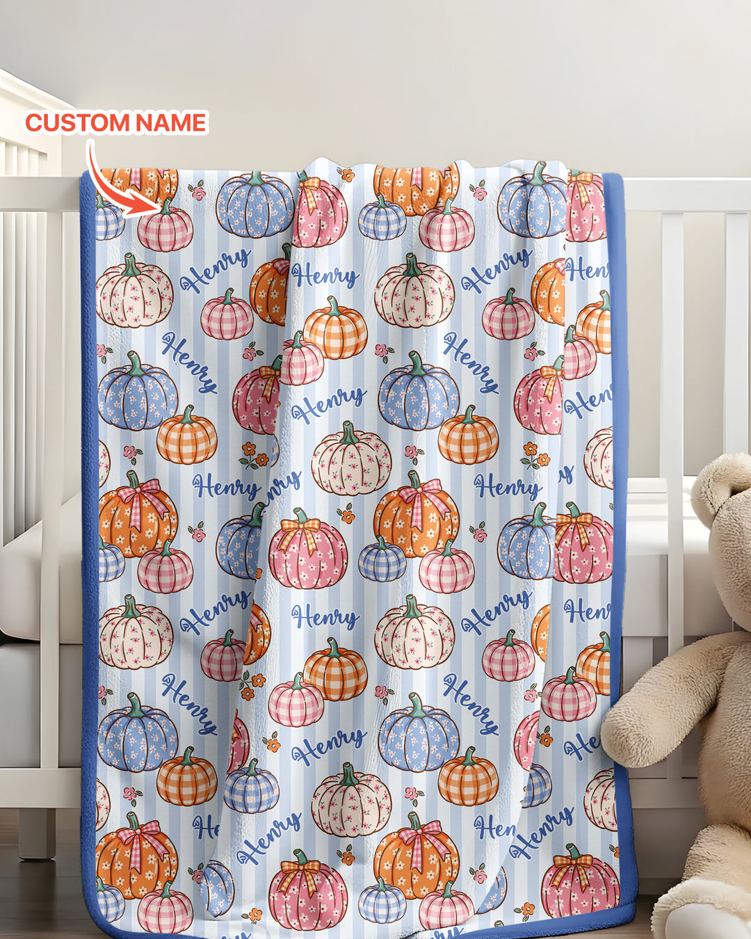 Custom Name Pumpkin Patch Bamboo Blanket