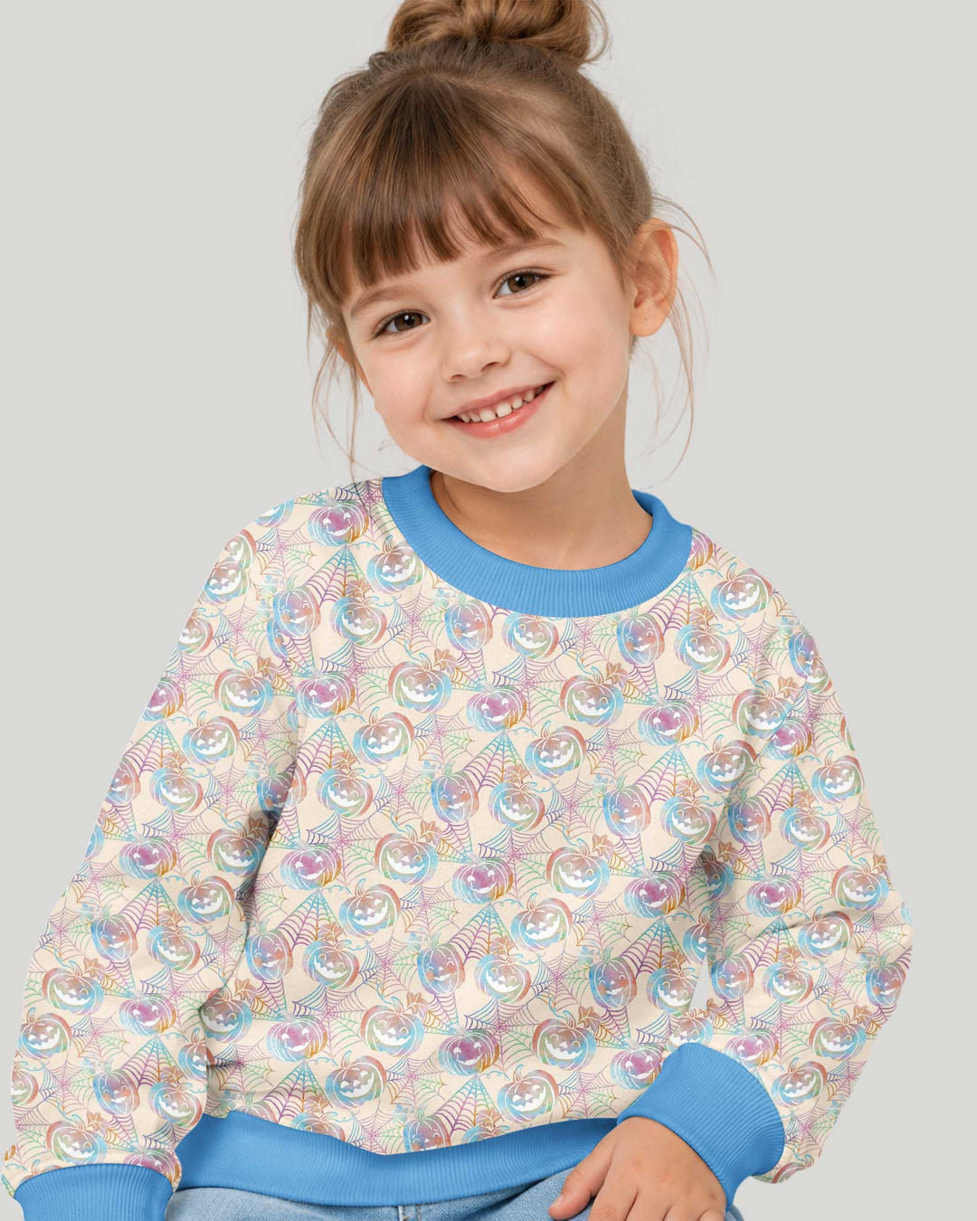 Pastel Halloween Jack O Lanterns Bamboo Crewneck Sweatshirt
