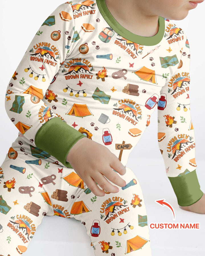 Custom Name Camping Crew Family Matching Bamboo Two Piece Long Sleeve Pajama Set