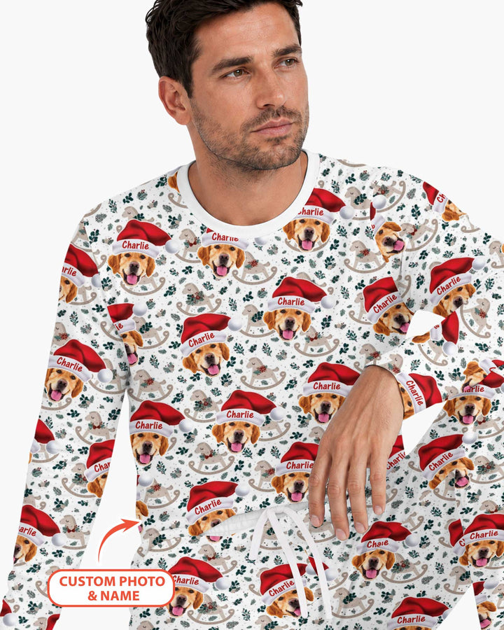 Custom Dog Photo Santa Claus Bamboo Men's Pajama Set