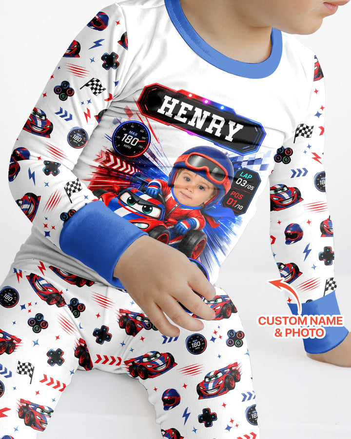 Kids Racing Car Bamboo Two Piece Long Sleeve Pajama Set
