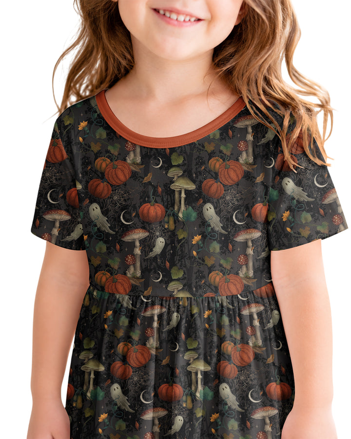 Spooky Cute Ghost Pumpkin Mushroom Halloween Bamboo Twirl Dress