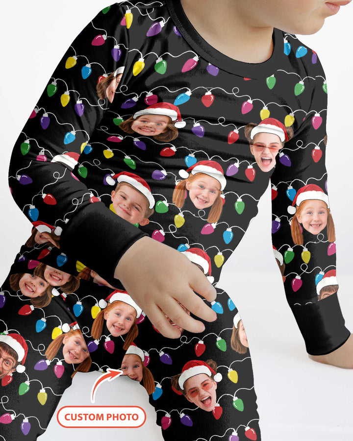 Custom Face Christmas Family Silly Xmas Leds Bamboo Two Piece Long Sleeve Pajama Set