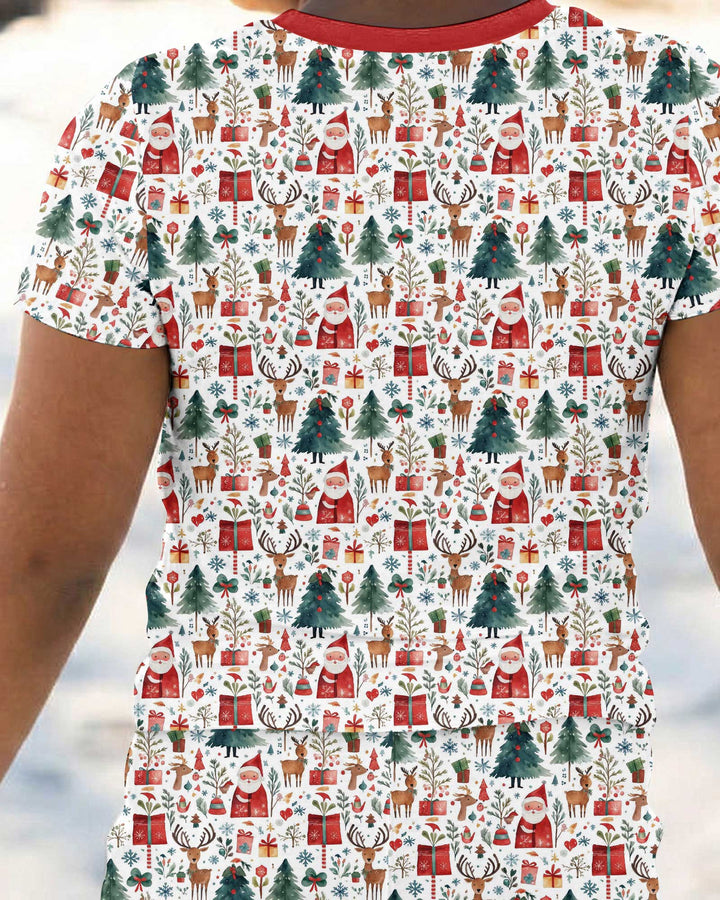 Christmas Tree Santa Bamboo Two Piece Short Sleeve Pajama Set