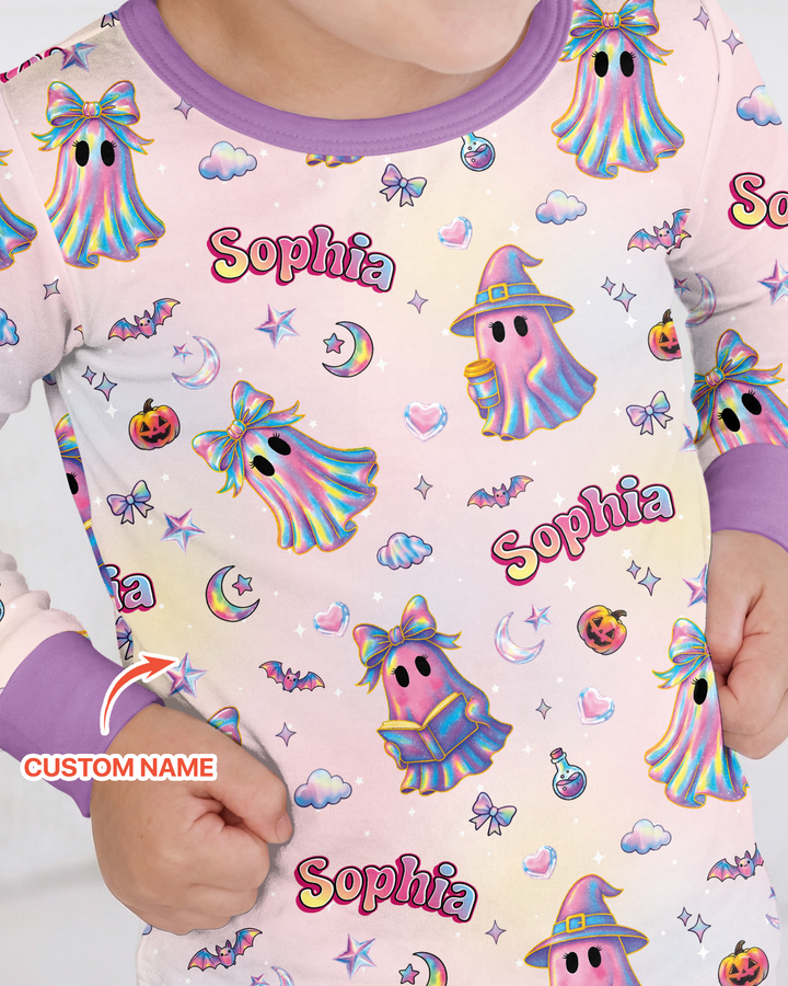 Holographic Cute Ghost Bamboo Two Piece Long Sleeve Pajama Set