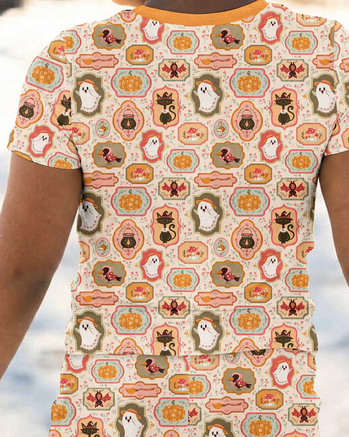 Cute Vintage Magical Cottage Style Halloween Bamboo Two Piece Short Sleeve Pajama Set