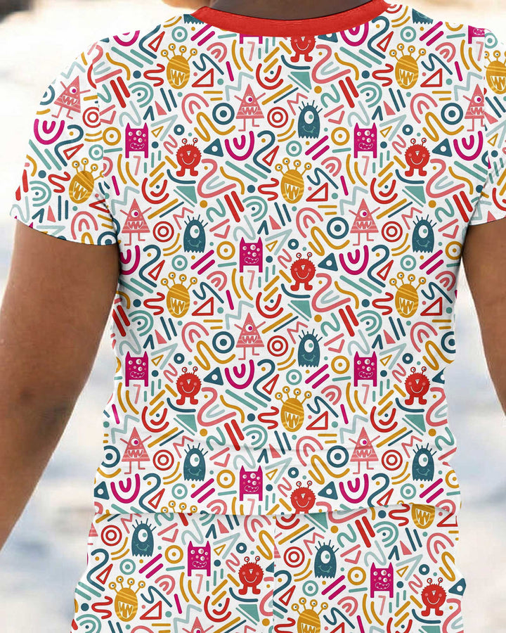 Rainbow Monster Party Bamboo Two Piece Short Sleeve Pajama Set
