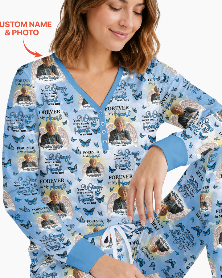 Custom Photo Forever In My Heart Family Matching Bamboo Women Pajama Set
