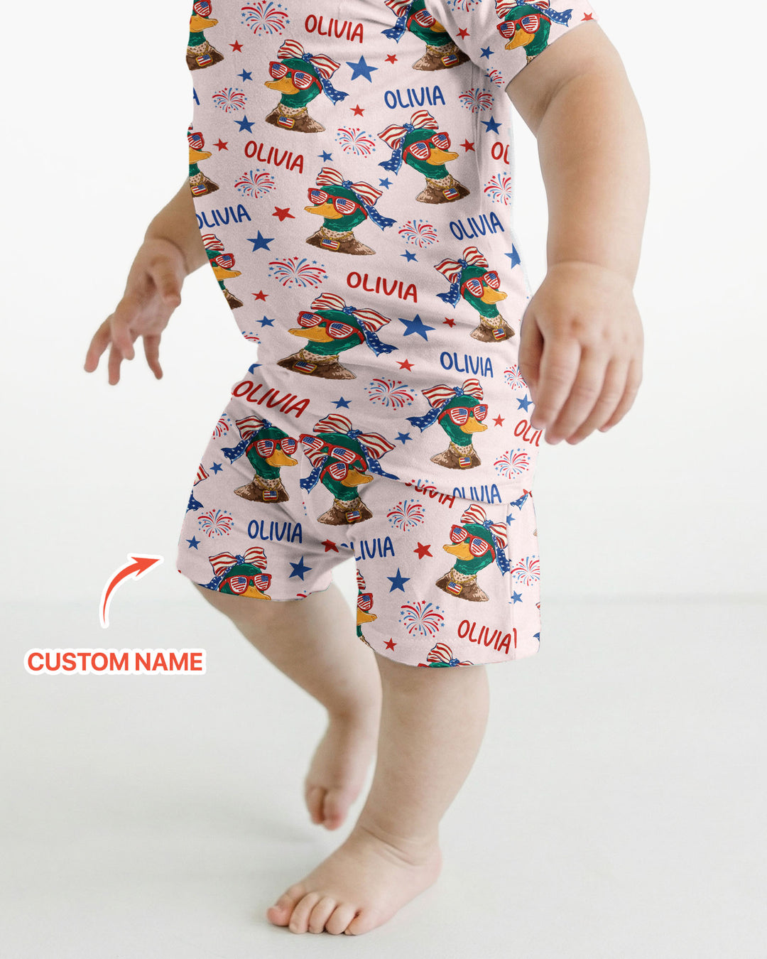 Custom Name Patriotic Mallard Duck Bamboo Two Piece Short Sleeve Shorts Pajama Set