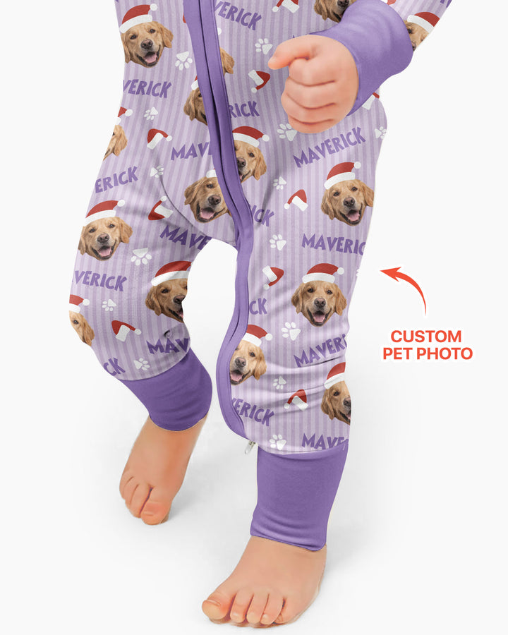 Custom Pet Photo Christmas Paws Stripe Bamboo Convertible Zippy