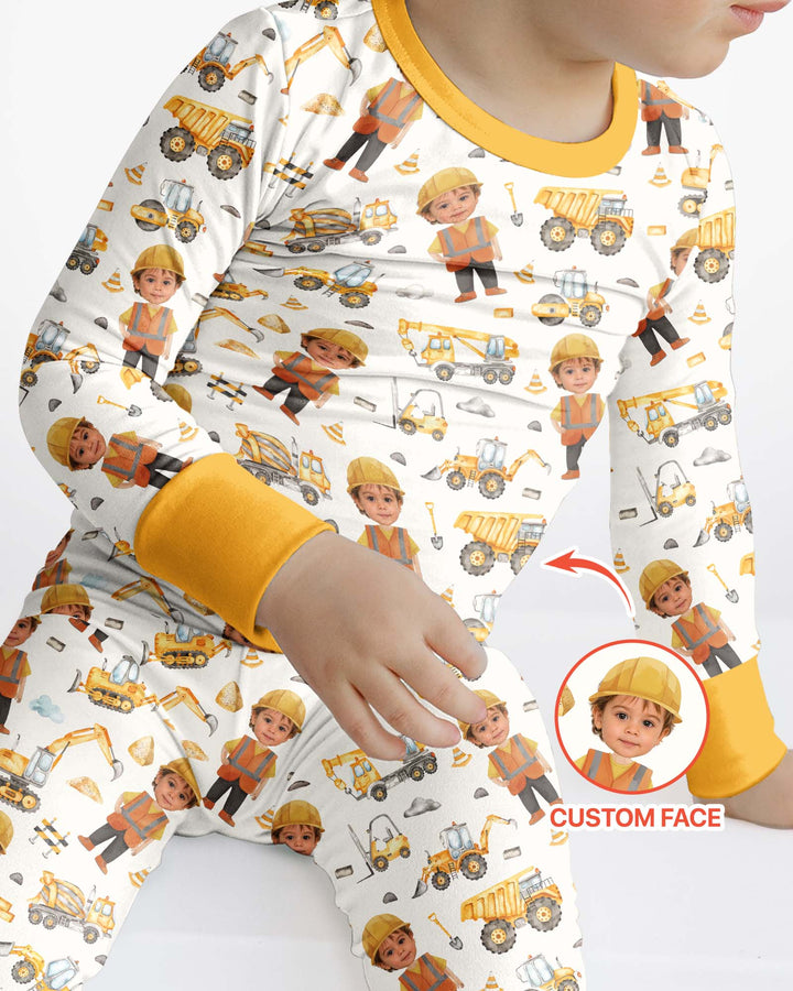 Custom Photo Little Builder Bamboo Two Piece Long Sleeve Pajama Set