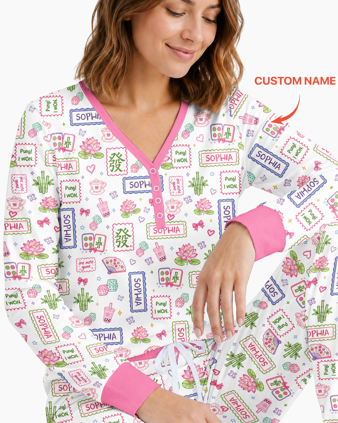Personalized Preppy Mahjong  Bamboo Women Pajama Set