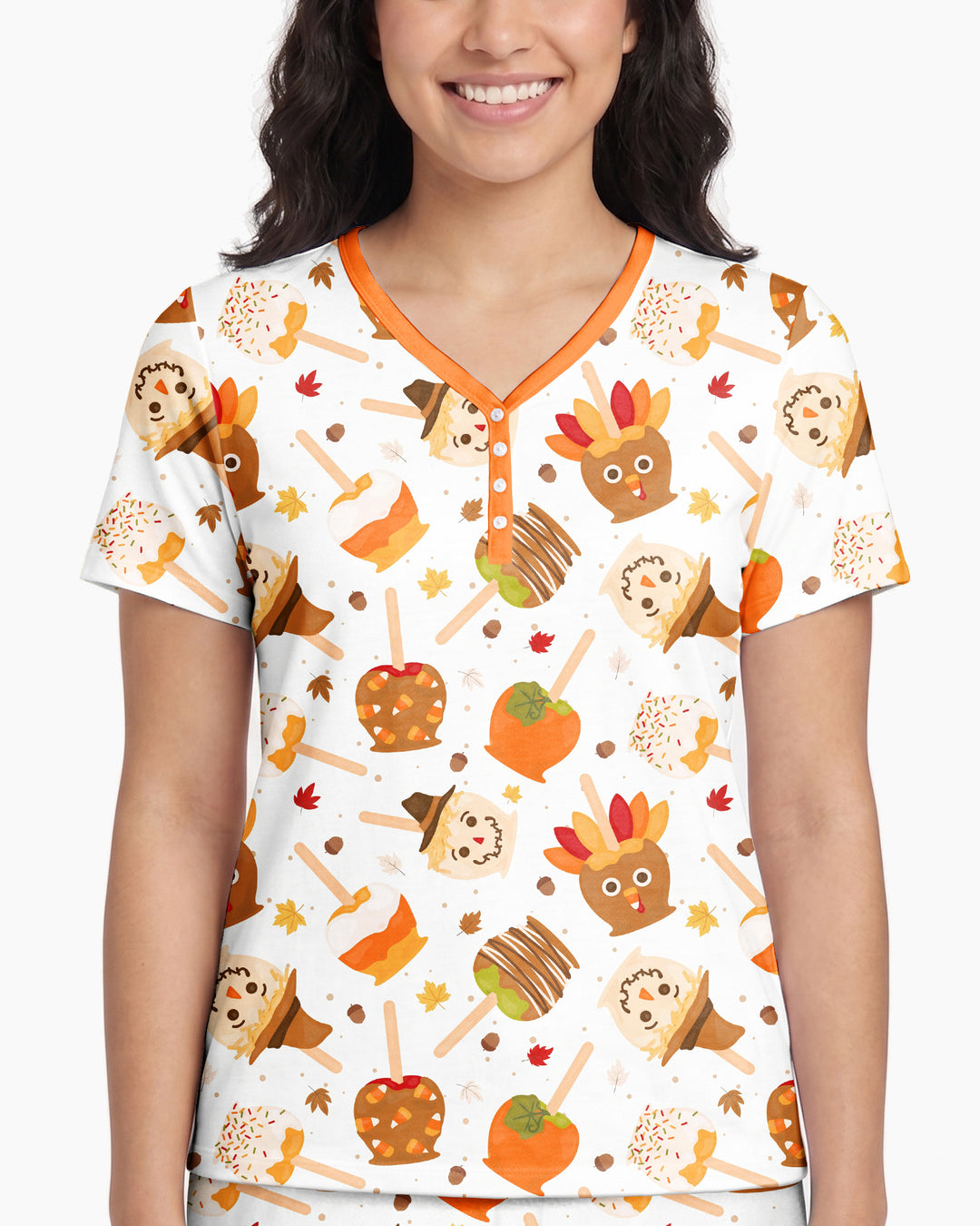 Fall Caramel Apple Family Matching Bamboo Women Short Sleeve Short Pajama Set