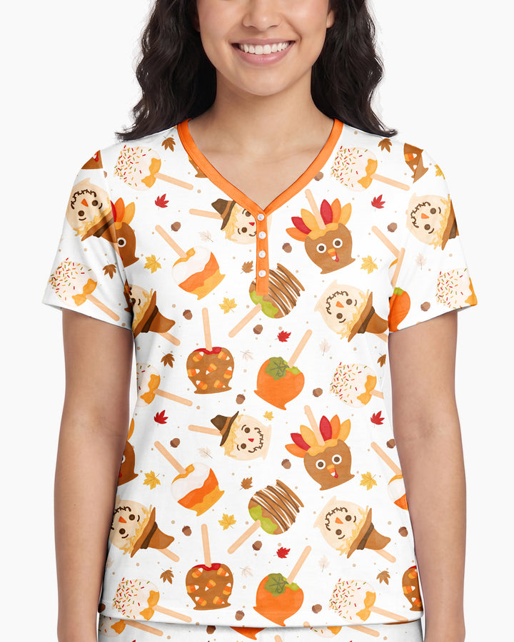 Fall Caramel Apple Family Matching Bamboo Women Short Sleeve Short Pajama Set