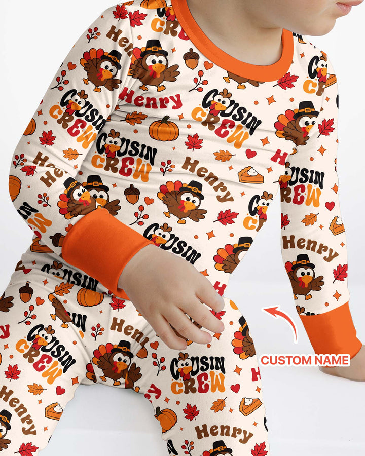 Personalized Cousin Crew Thanksgiving Bamboo Two Piece Long Sleeve Pajama Set