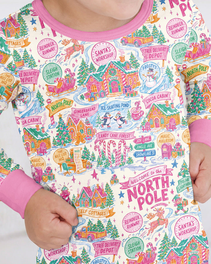 Pink North Pole Wonderland Bamboo Two Piece Long Sleeve Pajama Set