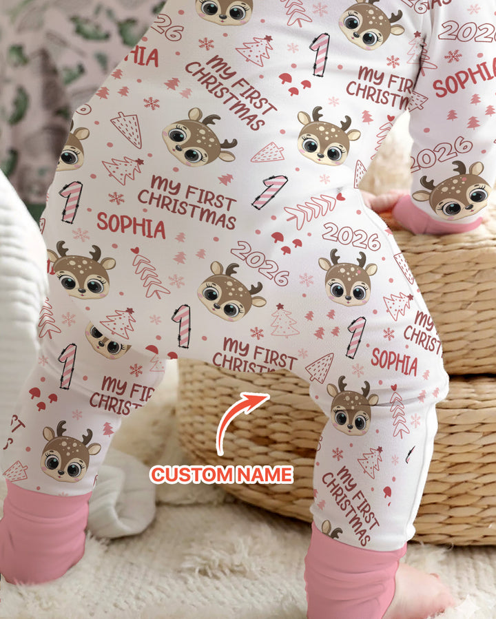 Custom Name Cute Reindeer My First Christmas Bamboo Convertible Zippy