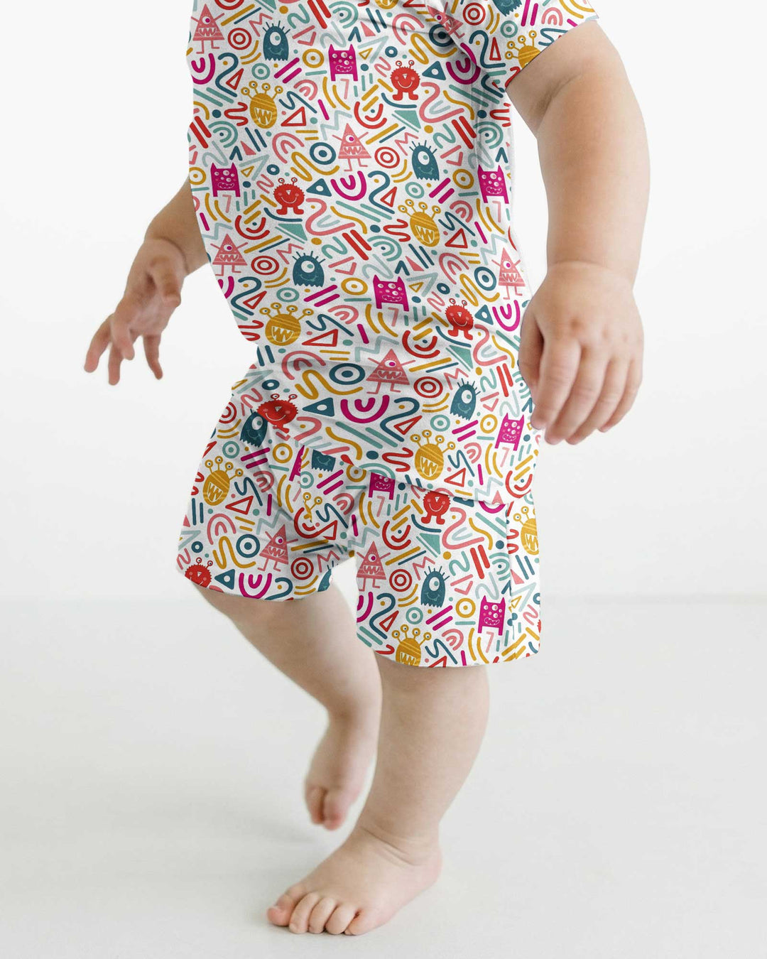 Rainbow Monster Party Bamboo Two Piece Short Sleeve Shorts Pajama Set