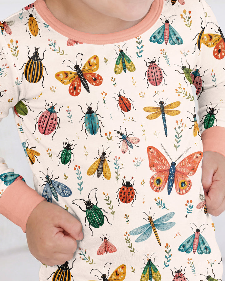 Folk Art Insects Bamboo Two Piece Long Sleeve Pajama Set