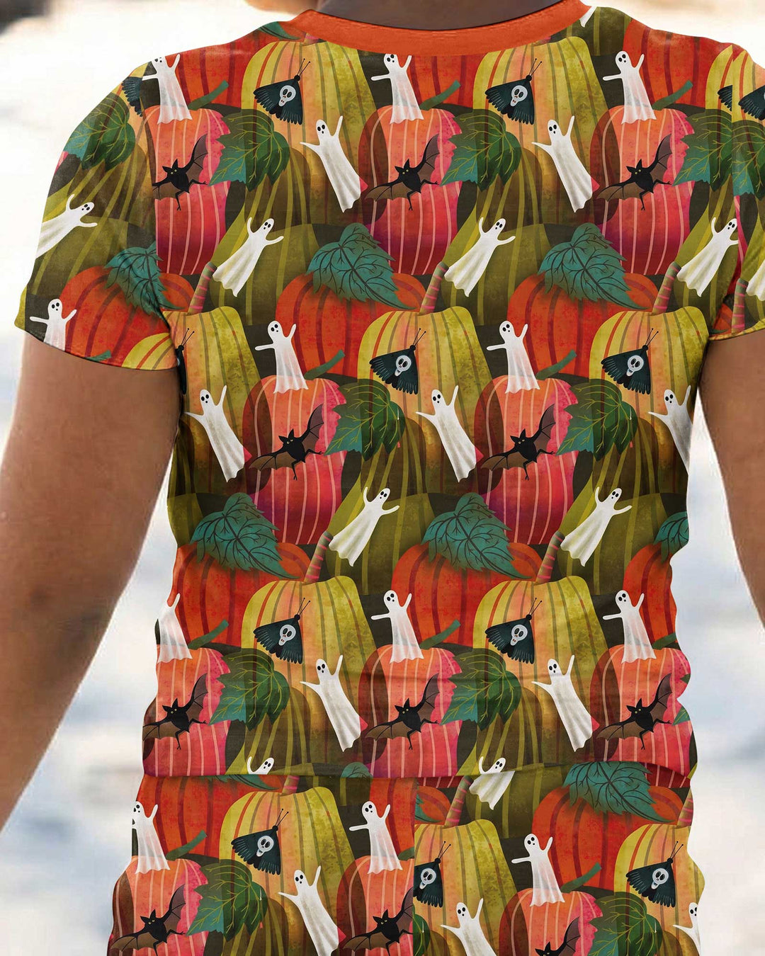 Big Pumpkin Field With Ghosts Bamboo Two Piece Short Sleeve Pajama Set