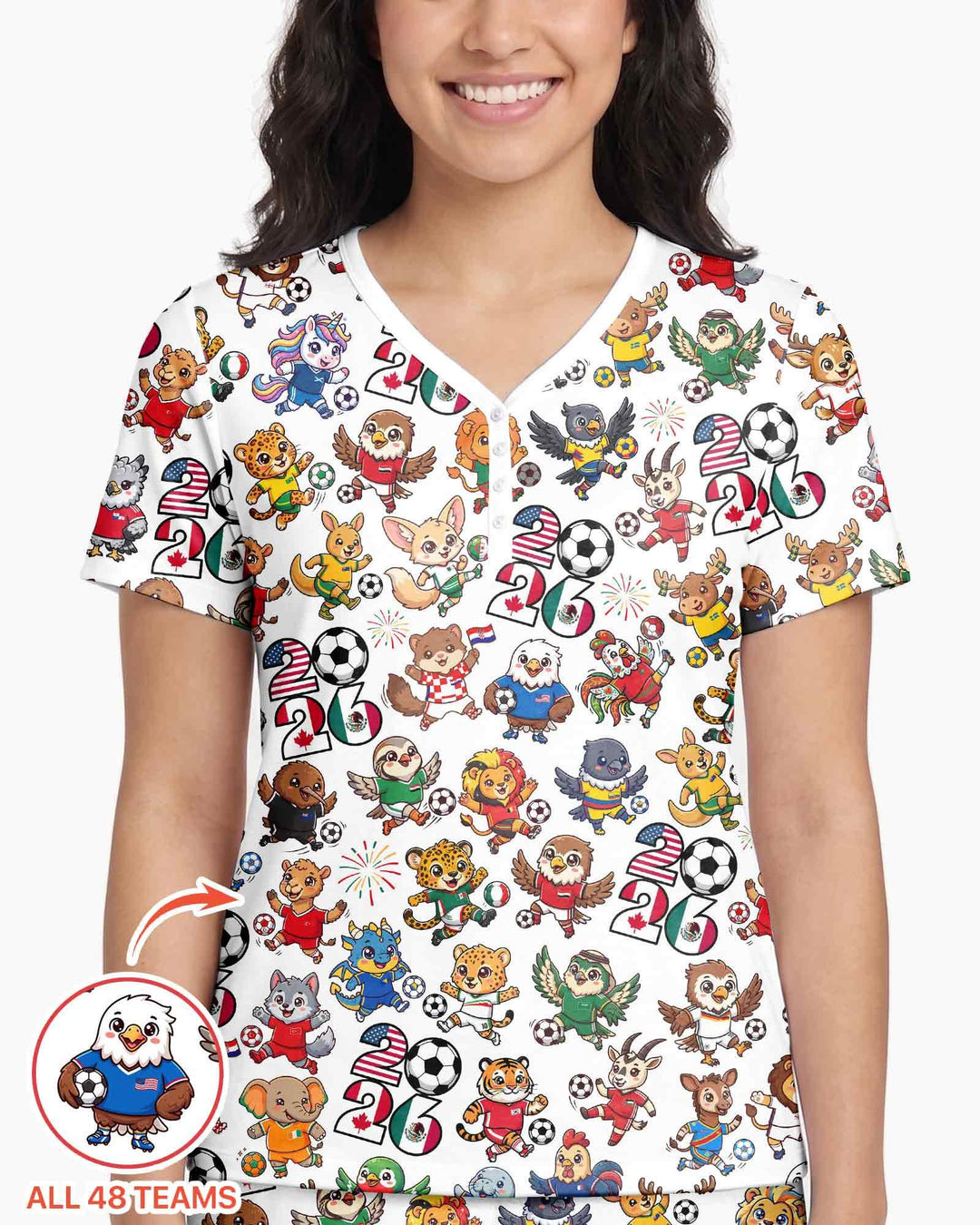 Kawaii Animals Soccer Tour 2026 Family Matching Bamboo Women Short Sleeve Short Pajama Set