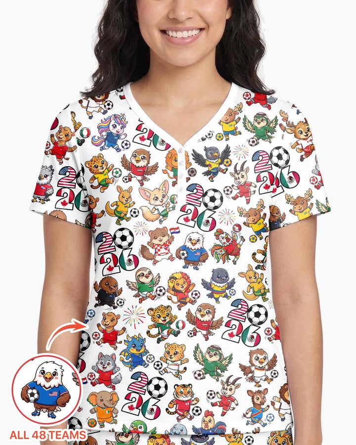 Kawaii Animals Soccer Tour 2026 Family Matching Bamboo Women Short Sleeve Short Pajama Set