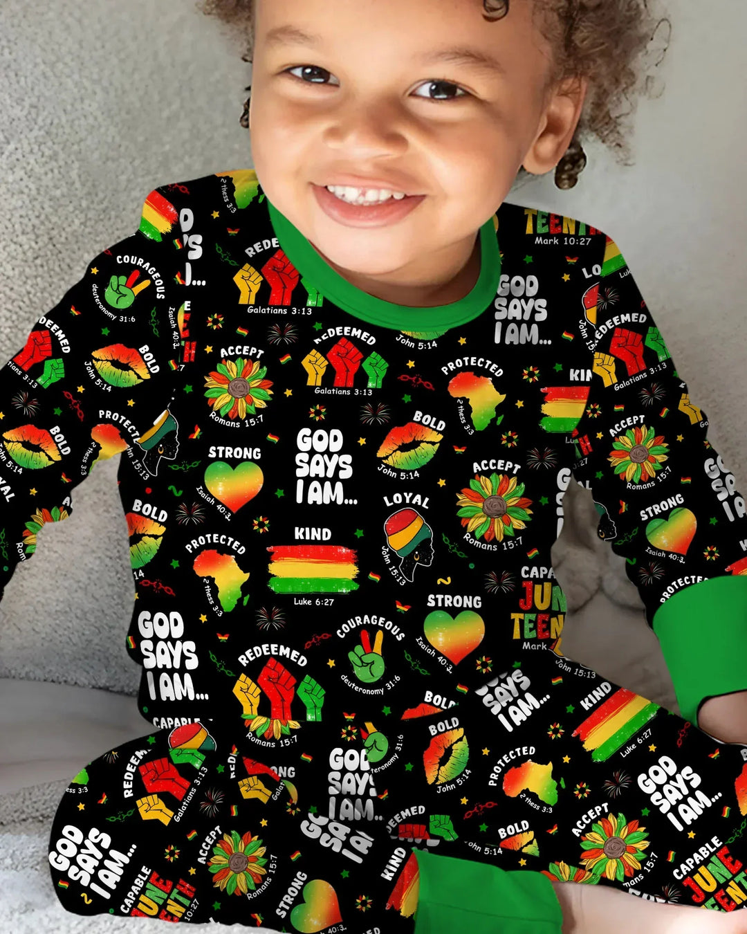 God Says I Am Juneteenth Blessings Bamboo Two Piece Long Sleeve Pajama Set