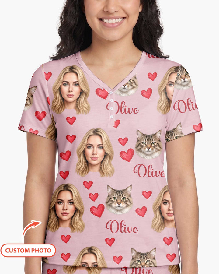 Custom Face Family Matching Bamboo Women Short Sleeve Short Pajama Set