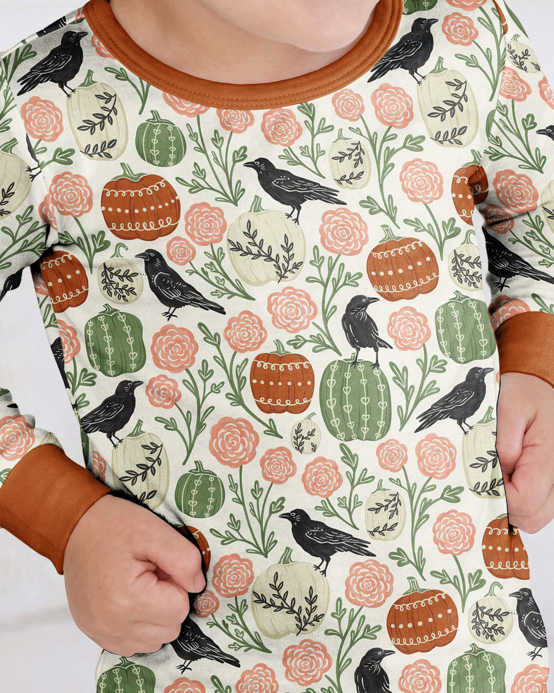 Country Crows with Mums and Pumpkins Bamboo Two Piece Long Sleeve Pajama Set