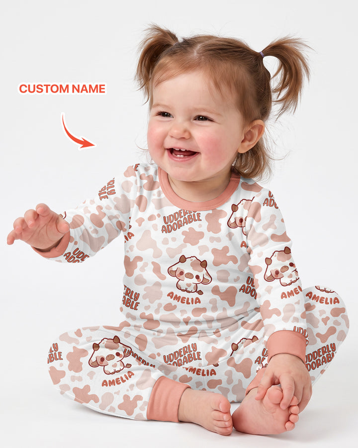Udderly Adorable Custom Name Bamboo Two Piece Long Sleeve Pajama Set