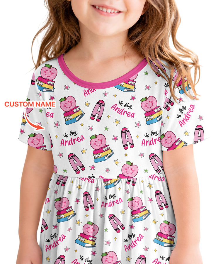 Custom Name Crayon Alphabet Bamboo Twirl Dress