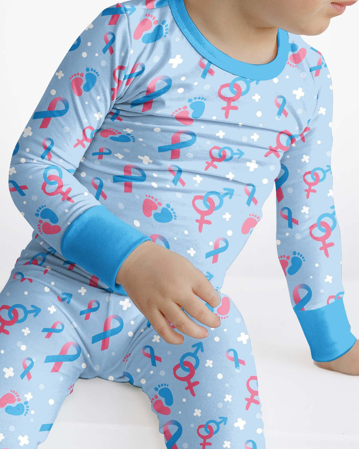 Infertility Awareness Blue and Pink Bamboo Two Piece Long Sleeve Pajama Set