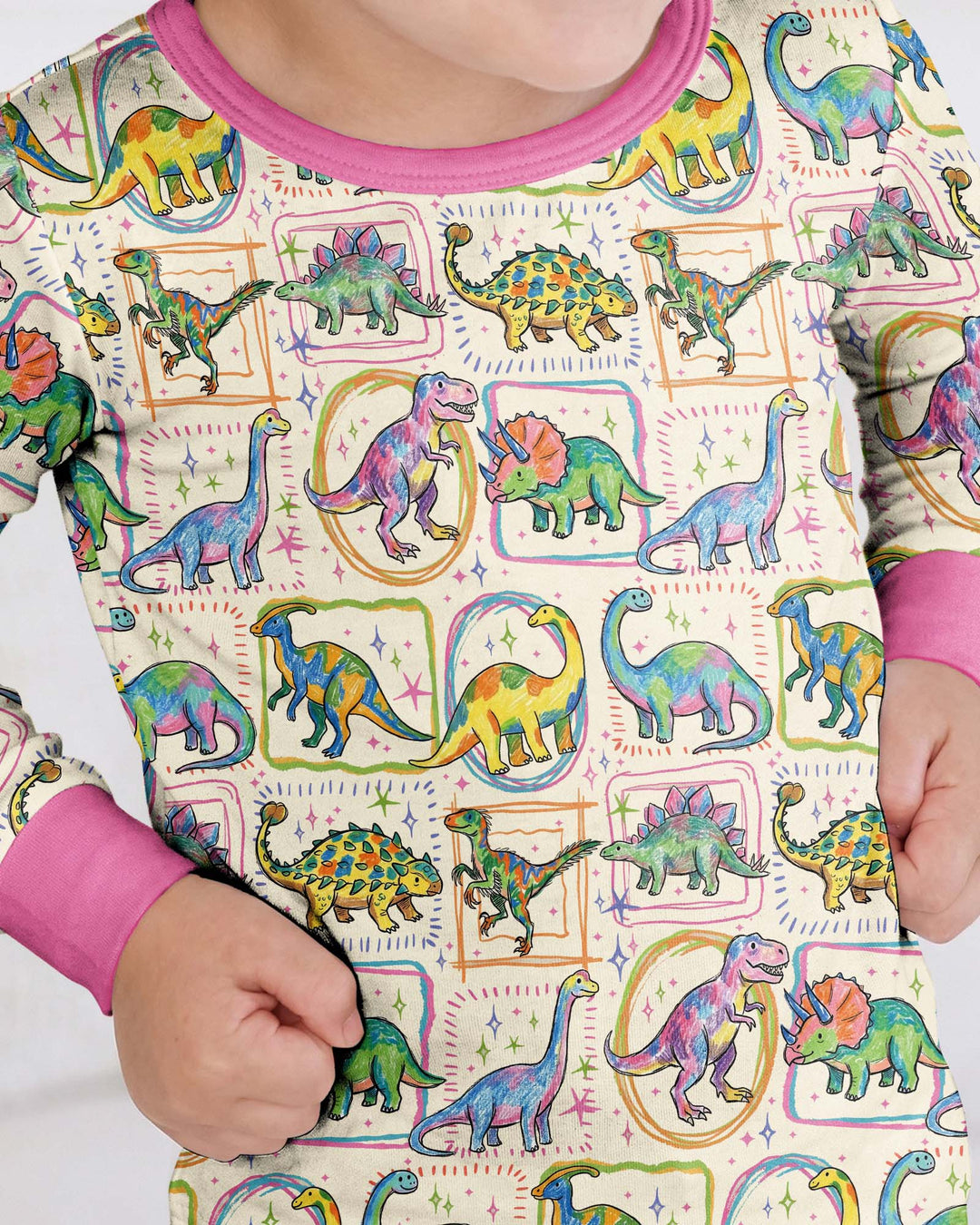 Colorful Dino Sketchbook Bamboo Two Piece Long Sleeve Pajama Set