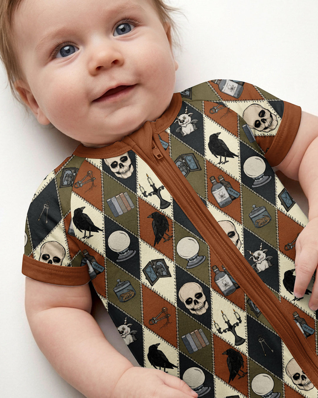 Retro Gothic Halloween Patchwork Bamboo Shorty Zippy