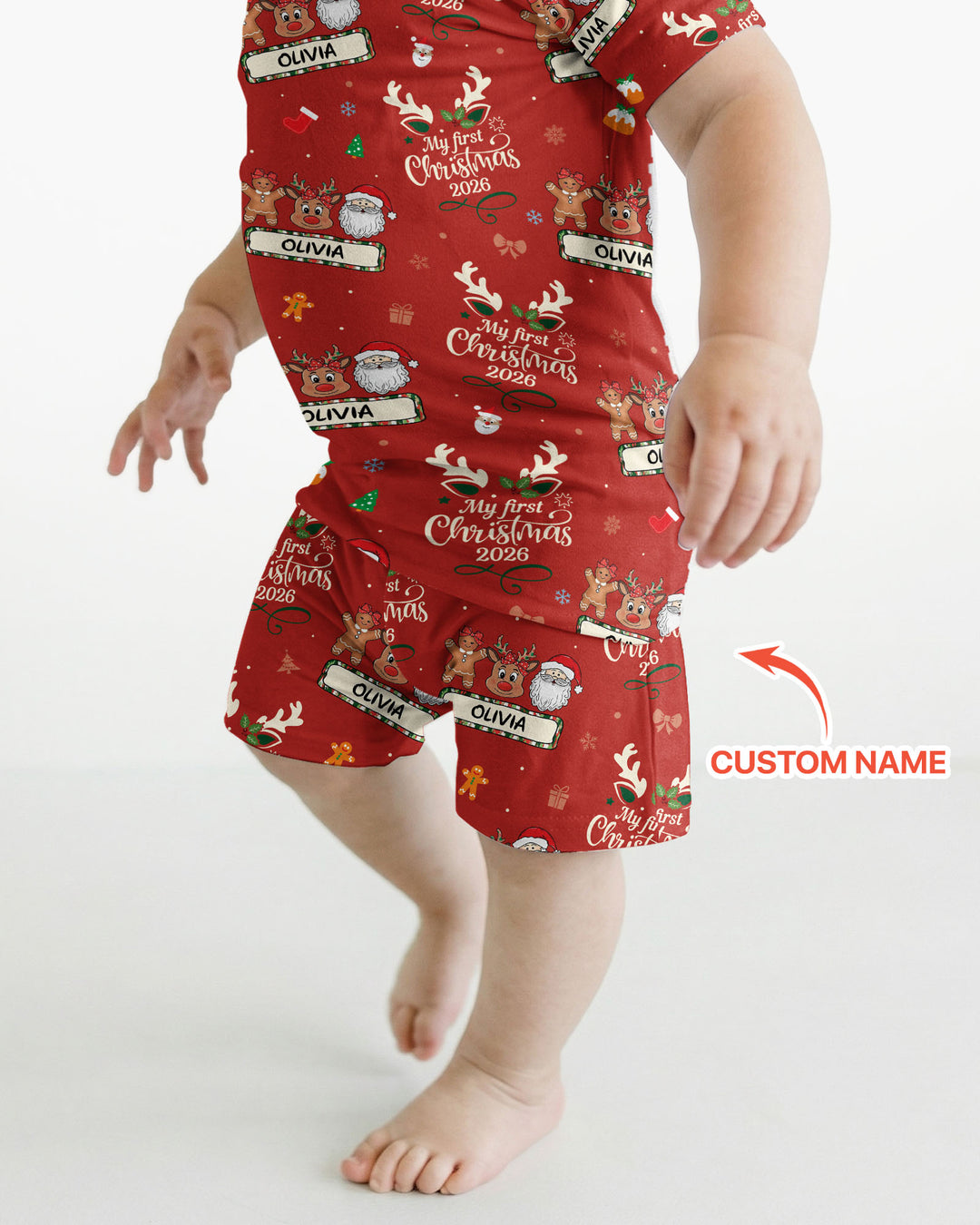 Custom Name Merry Christmas My Deer 2026 Bamboo Two Piece Short Sleeve Shorts Pajama Set
