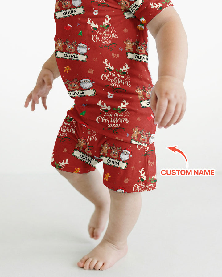 Custom Name Merry Christmas My Deer 2026 Bamboo Two Piece Short Sleeve Shorts Pajama Set