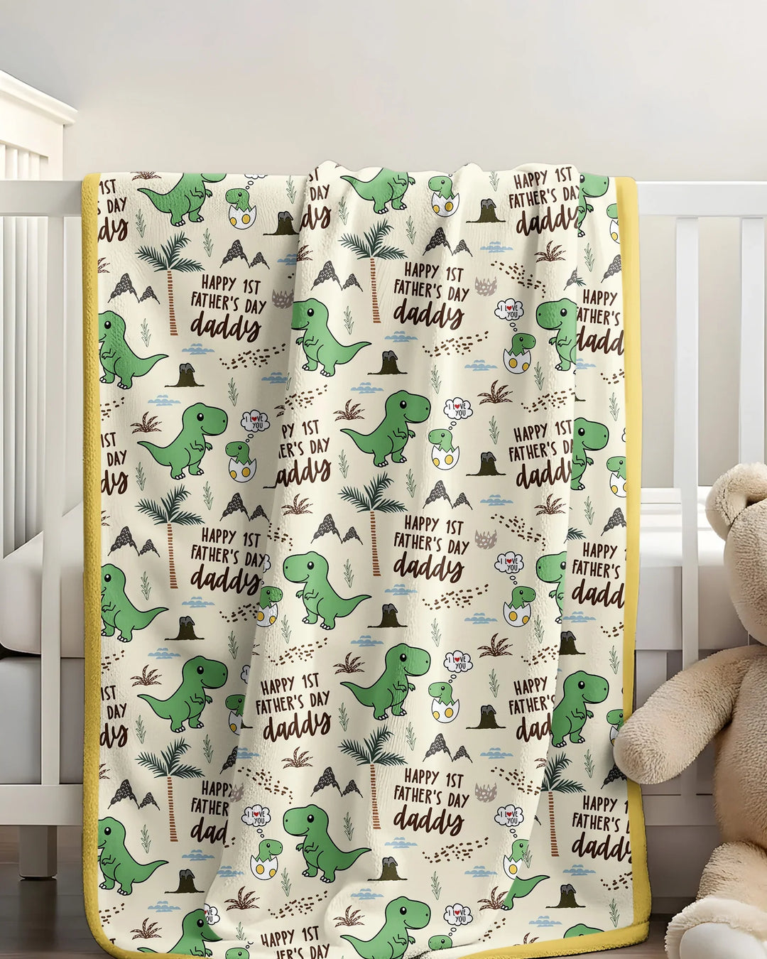 First Father's Day Daddysaurus Bamboo Blanket