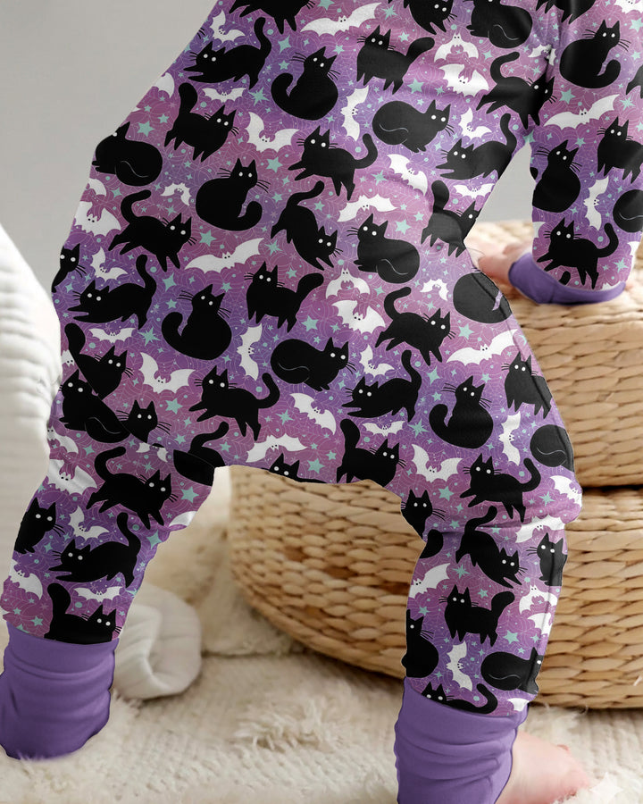 Spooky Black Cat Halloween Purple Bats Bamboo Convertible Zippy