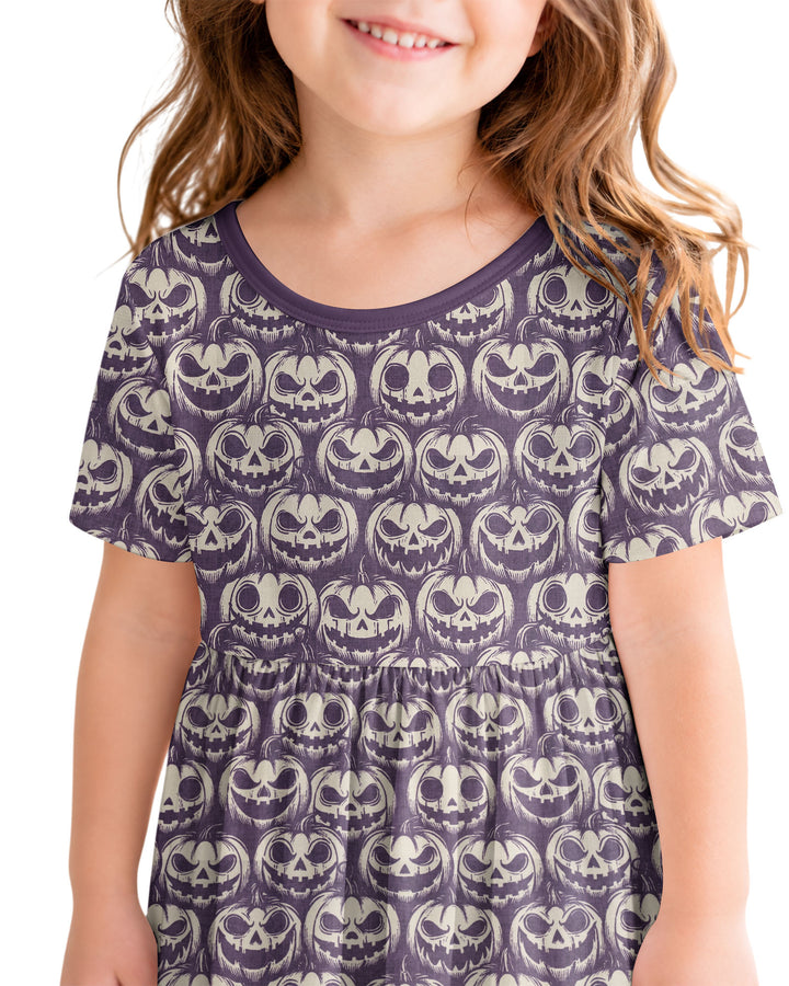 Retro Halloween Jack-O-Lantern Spooky Faces Bamboo Twirl Dress