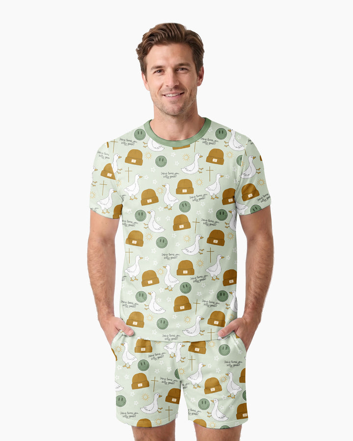 Jesus Loves You Silly Goose Bamboo Men Short Sleeve Short Pajama Set