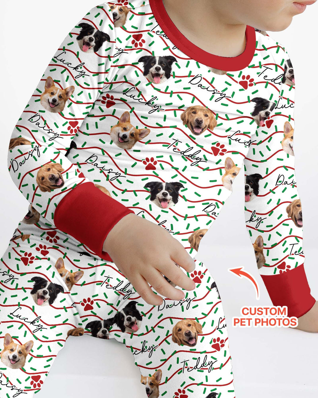 Custom Pet Photo Christmas Sprinkles Bamboo Two Piece Long Sleeve Pajama Set