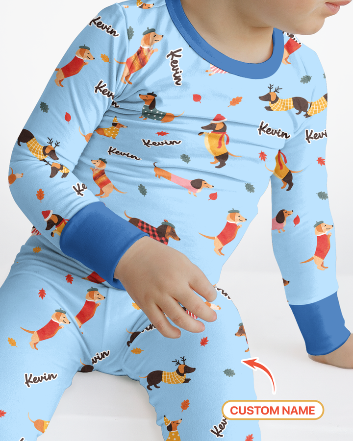 Autumn Dachshund Kids Bamboo Two Piece Long Sleeve Pajama Set
